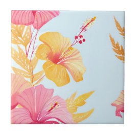 Azulejo Hermoso Hibisco | Acuarela de Flor Tropical