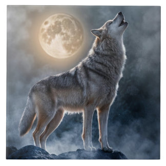 Azulejo Hermoso Howling Wolf Moon Art