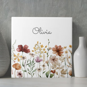 Azulejo Hermoso Jardín de Flores Silvestres con Acuarela F