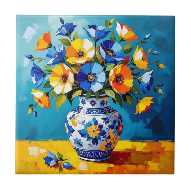 Azulejo Hermoso jarrón de flores  (Frente)