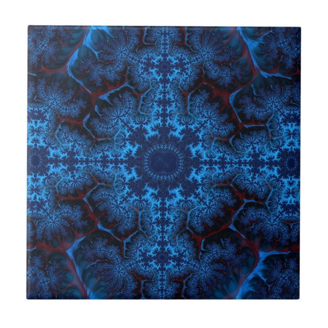 Azulejo Hermoso Lacy Blue Filigree Fractal Resumen (Frente)
