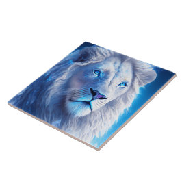 Azulejo Hermoso león místico blanco con ojos azules