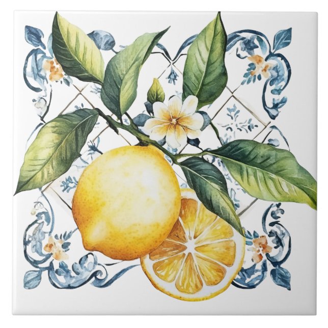 Azulejo Hermoso limón mediterráneo toscano rústico (Frente)