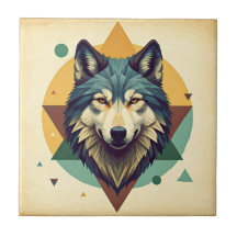 Hermoso lobo geométrico vintage artístico Brown