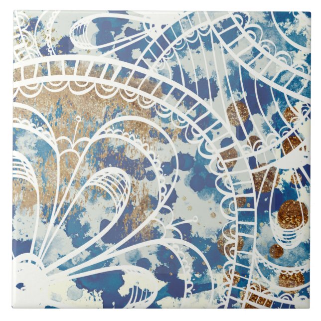 Azulejo Hermoso loft de patrón de cobre gris blanco azul (Frente)