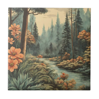 Azulejo Hermoso paisaje del río forestal