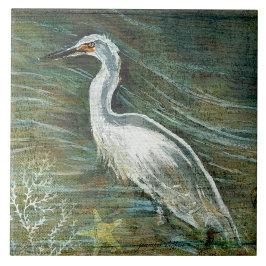 Azulejo Hermoso Pajarito De Egret En El Arte Del Agua