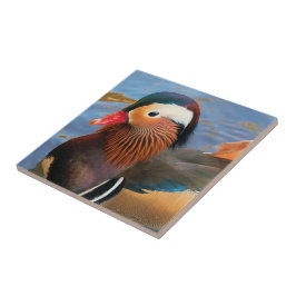 Azulejo Hermoso pato mandarín en el estanque