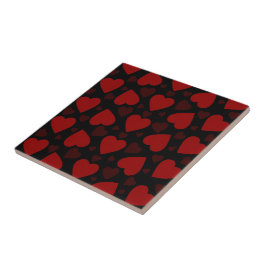 Azulejo Hermoso patrón de corazón rojo en negro