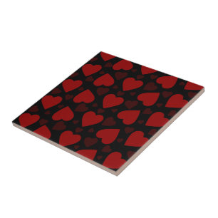 Azulejo Hermoso patrón de corazón rojo en negro