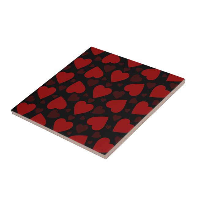 Azulejo Hermoso patrón de corazón rojo en negro (Lado)