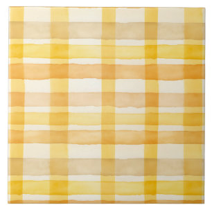 Azulejo Hermoso patrón de cuadros en acuarela amarillo y n