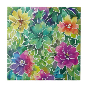 Azulejo Hermoso patrón de flor acuarela