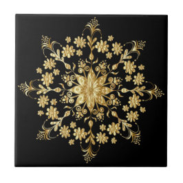 Azulejo Hermoso patrón de Mandala dorada elegante negro