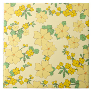 Azulejo Hermoso patrón floral amarillo pastel