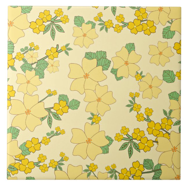 Azulejo Hermoso patrón floral amarillo pastel (Frente)