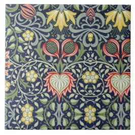 Azulejo Hermoso patrón floral del siglo XIX Rojo verde