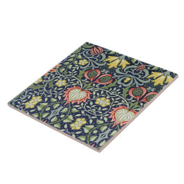 Azulejo Hermoso patrón floral del siglo XIX Rojo verde