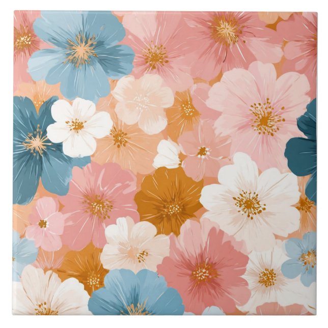Azulejo Hermoso patrón floral pastel (Frente)