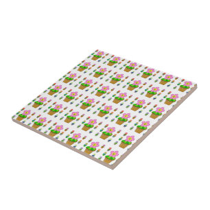 Azulejo Hermoso patrón repetitivo de flores en maceta Rosy