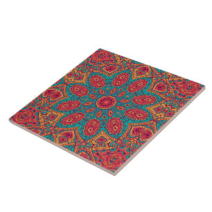 Azulejo Hermoso patrón rosa Verde azulado Naranja Zen