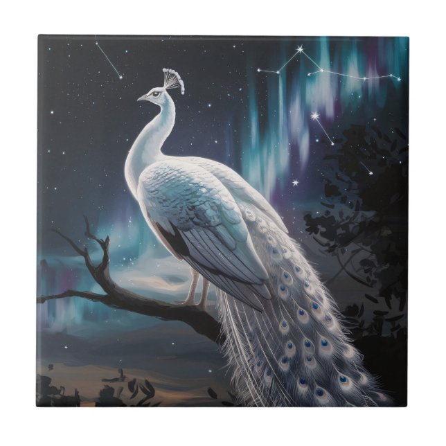 Azulejo Hermoso Pavo Blanco Aurora Borealis Escenario (Frente)