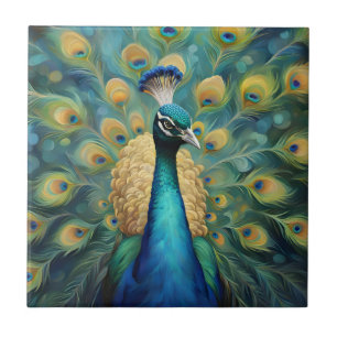 Azulejo Hermoso pavo real verde y azul
