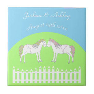 Azulejo Hermoso Personalizado de caballos Boda blanco