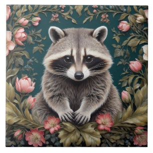 Azulejo Hermoso Racoon Pink Floral