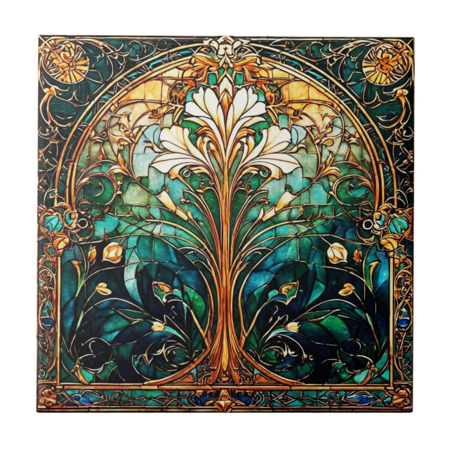 Azulejo Hermoso Resumen Art Deco Nouveau Tile Cerámico (Frente)