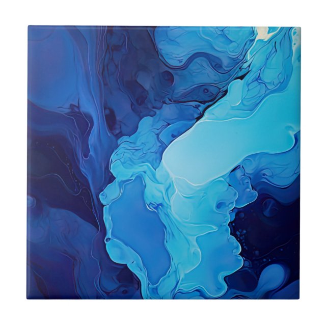Azulejo Hermoso Resumen Arte Fluido Artístico Azul Moderno (Frente)