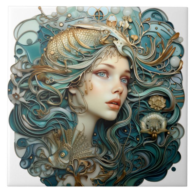 Azulejo Hermoso retrato de Sirena (Frente)