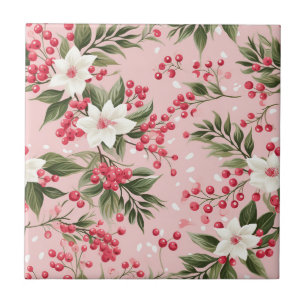 Azulejo Hermoso Shabby Chic Navidades Rosa Floral Berry