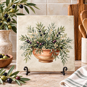 Azulejo Hermoso tazón de olivo toscano rústico