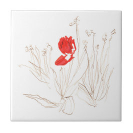 Azulejo Hermoso tulipán en el viento y la lluvia