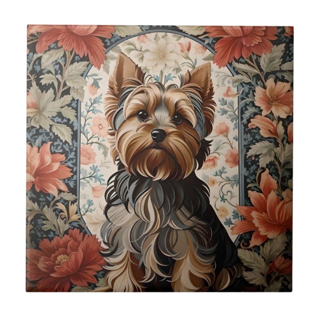 Azulejo Hermoso Yorkie | Retrato Terrier de Yorkshire (Frente)