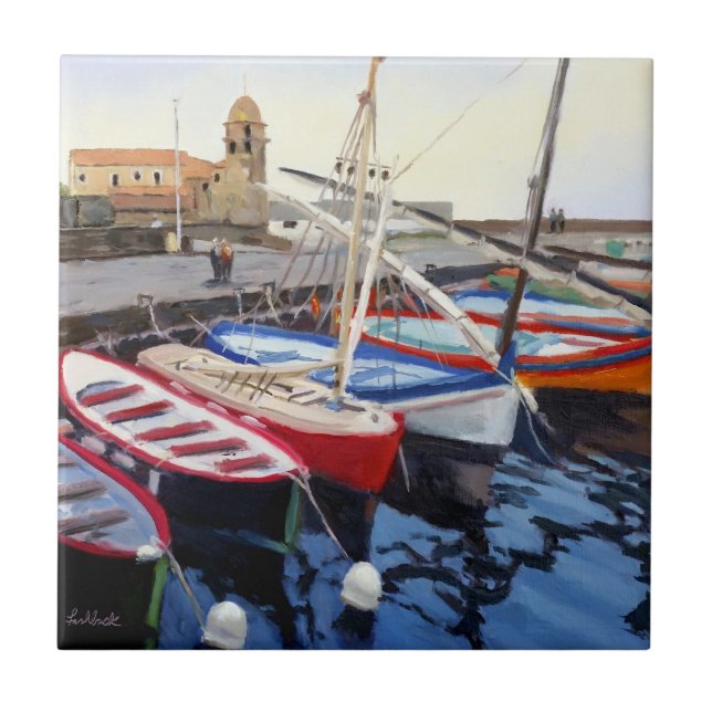 Azulejo Hermosos Barcos Rojo Naranja Azul Verde (Frente)