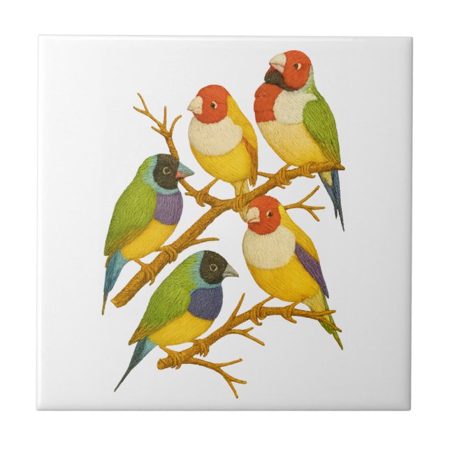Azulejo Hermosos pájaros en la rama (Frente)