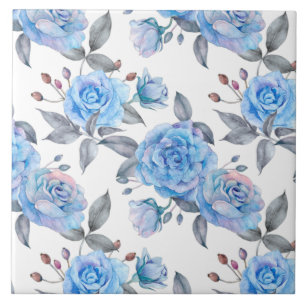 Azulejo Hermosos rosas azules, fondo blanco,