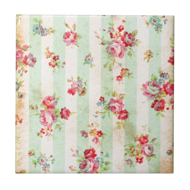 Azulejo Hermosos rosas vintage y otras flores (Frente)