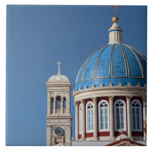 Azulejo Hermoupolis, isla de Syros, Grecia. Domo azul