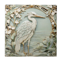 Heron Sea Bird Art Nouveau Faux Relief Mint