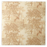 Azulejo Herramientas de paisajes de Tan vintage con Urnas<br><div class="desc">Histórico diseño de mosaico de estilo vintage de aproximadamente 1900 con columnas antiguas,  urnas y escalones de piedra rodeados de árboles en un arbolado con sombra.</div>