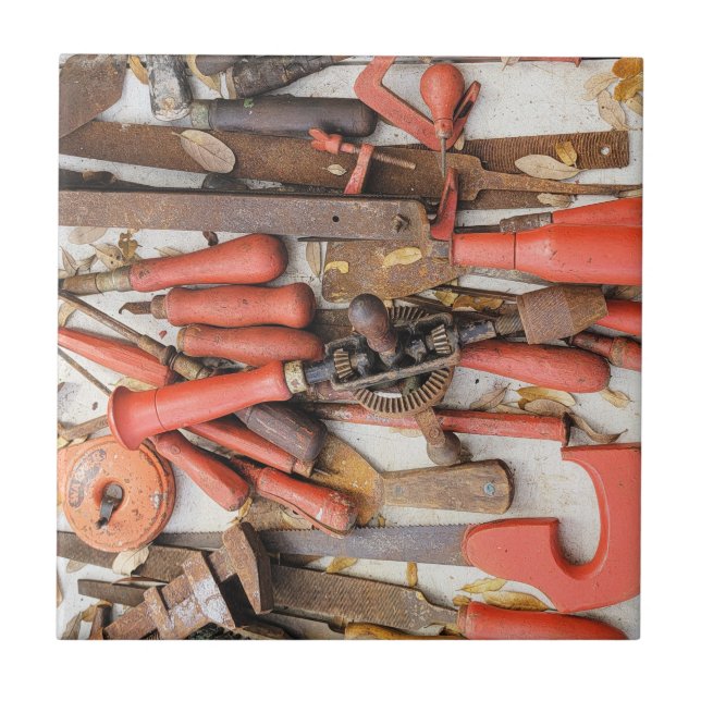 Azulejo Herramientas Herramienta Antiguo Hombre Rojo Rústi (Frente)