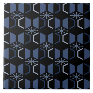 Azulejo Hexagons de la era atómica Azul negro