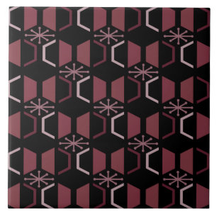 Azulejo Hexagons de la era atómica Borgoña negra
