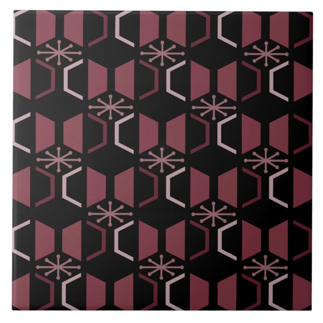 Azulejo Hexagons de la era atómica Borgoña negra (Frente)