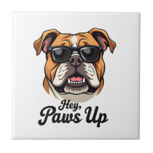 Azulejo Hey Patas Arriba Bulldog Vintage con Gafas de Sol