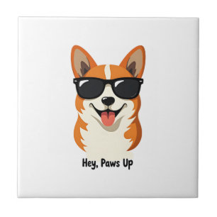 Azulejo Hey Vintage, Patas Arriba Corgi con Gafas de Sol L
