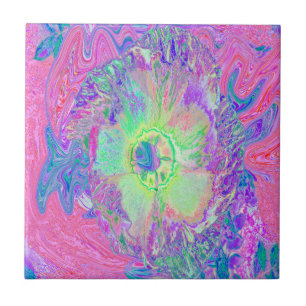 Azulejo Hibisco Morado y Verde Lima Psicodélico Trippy